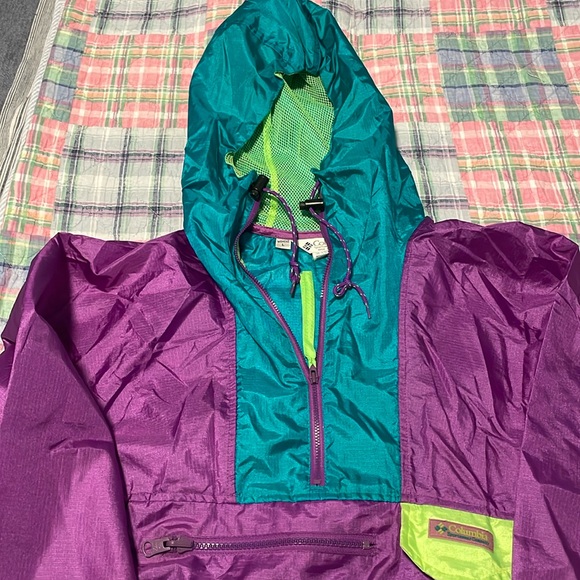 Y2K Columbia 90's/ 2000’s bright Color Block Women's Windbreaker Purple teal L - Picture 1 of 8